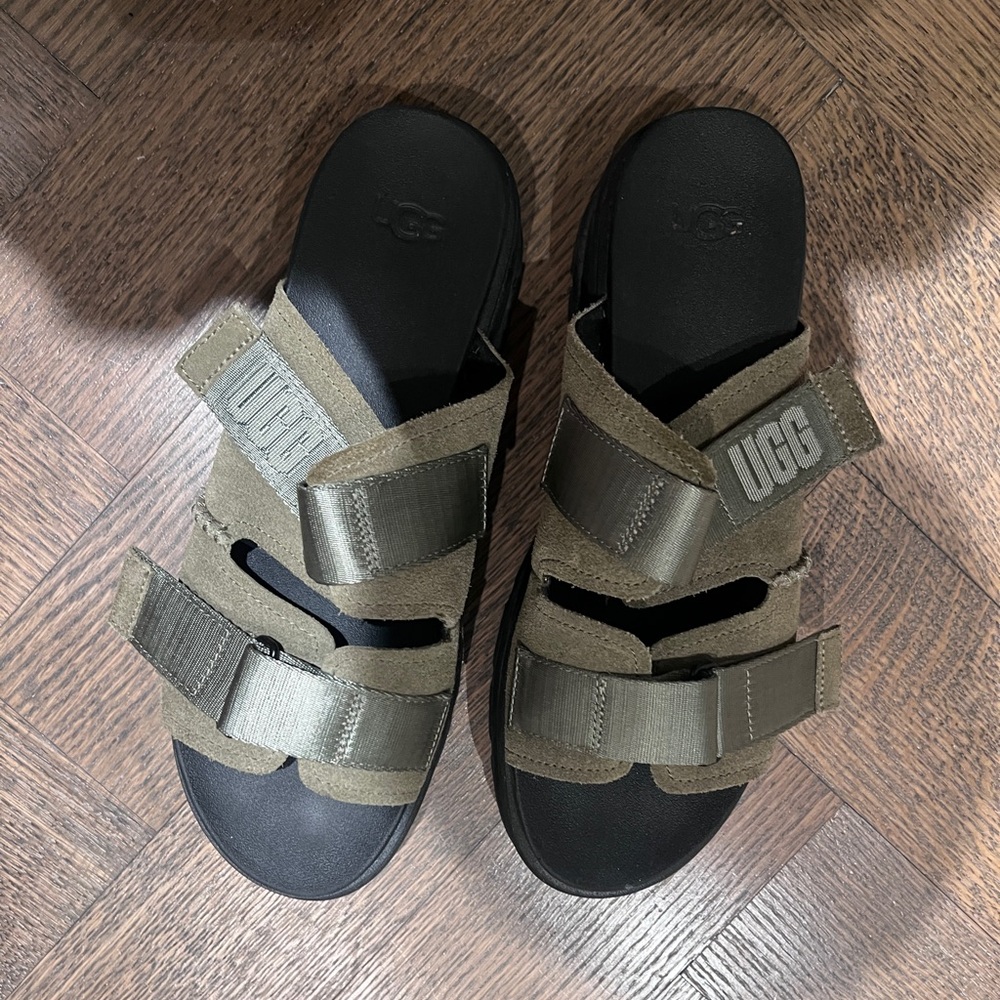 UGG Black and Olive Strap Sandals
